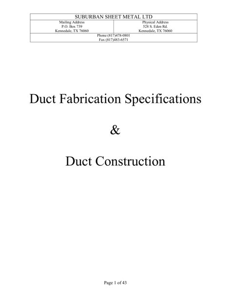 sheet metal duct fabrication standards|suburban sheet metal specifications.